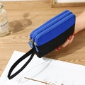 Three-layer blue and black nylon wristlet bag with zipper compartments and hand strap - Royal Blue