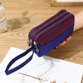 Three-layer nylon wristlet phone bag in purple and blue color blocking style - Dark Purple
