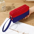 Three-layer nylon wristlet pouch with red and blue color blocking and side hand strap - Red