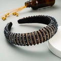 Padded baroque headband with navy crystal beads and golden accents on velvet lining - Blue Coffee
