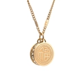 Golden titanium steel circular necklace featuring Fu character and cubic zirconia accents - Gold