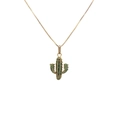Collana con ciondolo a cactus dorato e zirconi verdi micro-pavé su sfondo bianco - Cactus (0054)