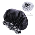 Detalle de gorro de dormir de satén de doble capa con diseño reversible en negro y plata - Talla única / Negro