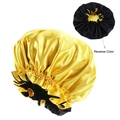 Gorro de dormir de satén de doble capa reversible en oro y negro con bordes rizados - Talla única / Amarillo