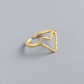 Detailed view of the golden heart-shaped ring with unique wrinkled texture finish - 925 Sterling Silver (Open Adjustable) / Gold