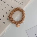 Champagne brown crystal beaded hair tie with handmade charm and spiral woven design - Crystal Yellow