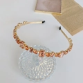 Baroque gold headband featuring amber crystals and rhinestones for women - Pink