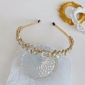 Baroque gold headband with large clear crystals in rectangular and round shapes - White