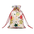 White organza Christmas gift bag with colorful star patterns and red drawstring - Colorful Star / 13*18cm
