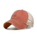 Breathable mesh baseball cap in vintage brick red and beige cotton with adjustable strap - Adjustable / Orange