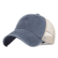 Navy and beige mesh trucker hat with cotton front and adjustable strap - Adjustable / Navy Blue