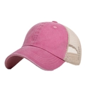 Adjustable rose red cotton and beige mesh baseball cap with vintage washed finish - Adjustable / Rose Red