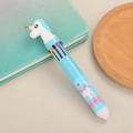 Blue unicorn 10-color retractable ballpoint pen with 3D topper and cute cartoon patterns - Unicorn - Blue