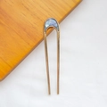 Minimalist U-shaped metal hair pin in gold finish featuring natural shell inlay detail - U-Shaped Dark Shell