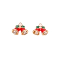 Christmas bell stud earrings in red and green enamel with sparkling crystals and gold finish - Luxury Rhinestone Bell with Bead