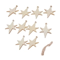 Ten pieces of star-shaped boxwood pendants with natural hemp rope for DIY decor - Hexagram / 10 Pieces Pack