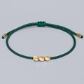 Handcrafted dark green braided rope bracelet with three gold metallic circular charms - Dark Green