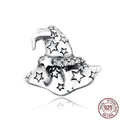 Wizard hat charm in S925 sterling silver with engraved stars and white cubic zirconia - Witch Hat Charm (SCC1621)