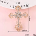Gold hollow filigree cross brooch with sparkling clear rhinestones, size 70mm by 53mm - D295 Rhinestone Cross (Gold)