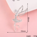 Detail showing dimensions of silver ballet fairy brooch with rhinestones, 68mm x 33mm - D449 Small Flying Fairy (Silver)