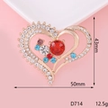 Colorful heart-shaped rhinestone alloy brooch in gold finish measuring 50mm x 43mm - D714 Large Heart