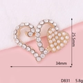 Detail of heart-shaped alloy charm with pearls and rhinestones for DIY phone case craft - D831 Pearl Double Heart