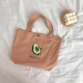 Rosa Canvas-Handtasche mit süßem Avocado-Print und Metall-Druckknopf im Korea-Stil - Fleischpulver Avocado