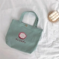 Minzgrüne Canvas-Tasche mit Mangostan-Aufdruck und goldenem Druckknopf-Verschluss - Haze Blue Mangosteen
