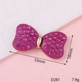 Detailed view of pink rhinestone bow charm D281 measuring 33mm by 18mm with 7.9g weight - D281 Rose Pink Painted Bowknot (Large)
