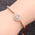 Bracciale regolabile in corda rossa con perline d'oro e ciondolo cuore in zircone - Corda Rossa Perline di Rame + Cuore Stile 3