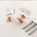 Set of two crystal cabinet knobs with rose gold bases and three matching mounting screws - 30MM / Rose Gold Base - Clear Diamond