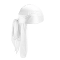 White satin durag wrap for men and women featuring a long tail and smooth silk-like finish - One Size / White