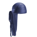 Navy blue silk durag for men and women featuring long tail and premium satin finish - One Size / Navy Blue