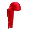 Vibrant red silky satin durag with long tail for hip-hop style and hair care protection - One Size / Red