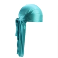 Silky satin durag in vibrant teal blue featuring a long tail and smooth finish - One Size / Lake Blue