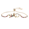 Adjustable gold bracelet with vibrant multicolored zircon gecko charm and paved crystals - Gecko Pendant / Gold Zircon Chain