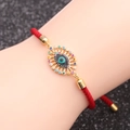 Macro di bracciale Evil Eye in corda rossa con montatura dorata e zirconi colorati - Malocchio 3 (B0072)