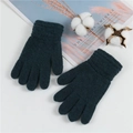 Winter knitted warm full finger gloves for kids in dark green, flat lay on white table - 2-11 Years / Navy Blue