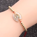 Bracelet œil maléfique plaqué or avec zircons colorés et cordon élastique rouge - Cordon Rouge Perles Mauvais Œil Style 3