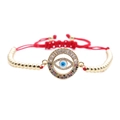Detail of red braided Evil Eye bracelet with gold beads and sparkling zircon inlay - Red Rope Bead Chain Evil Eye - Style 3