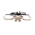 Dettaglio del bracciale a farfalla in rame con zirconi colorati e cordino intrecciato - Catena a sfere multicolore Farfalla dorata