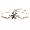 Adjustable gold chain bracelet with colorful crystal flower charms and a sliding clasp - Colorful Zircon Chain Flower