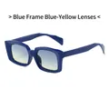 Trendige dicke quadratische Sonnenbrille mit blauem Rahmen und blau-gelben Gläsern - Blauer Rahmen Blau-Gelbe Gläser