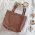 Minimalist brown corduroy tote bag with vertical striped texture and dual handles - Dusty Pink