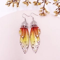 S925 silver hook earrings with red and yellow gradient butterfly wing design and rhinestones - Orange Rhinestone-Silver