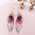 S925 silver hook earrings with purple gradient butterfly wings and crystal accents - Purple Rhinestone-Rose Gold