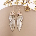 S925 silver butterfly drop earrings with gradient resin wings and crystal accents - Brown Rhinestone-Rose Gold