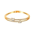 Elegant gold double-layered open bangle featuring square and triangle zircon accents - KC Gold Double Layer Geometric Style (#0179)