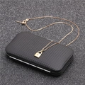 Close-up of rose gold necklace with zircon-set lock pendant in a black gift box - Micro Pave Lock - Rose Gold