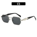 Retro polygon metal sunglasses in silver finish with dark grey lenses C5 model - Silver Frame Black Temple Black Gray Lens (C5)